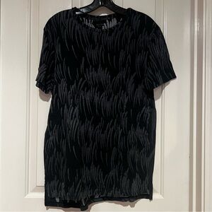 All Saints Men's Black and Gray Patterned Tee size small